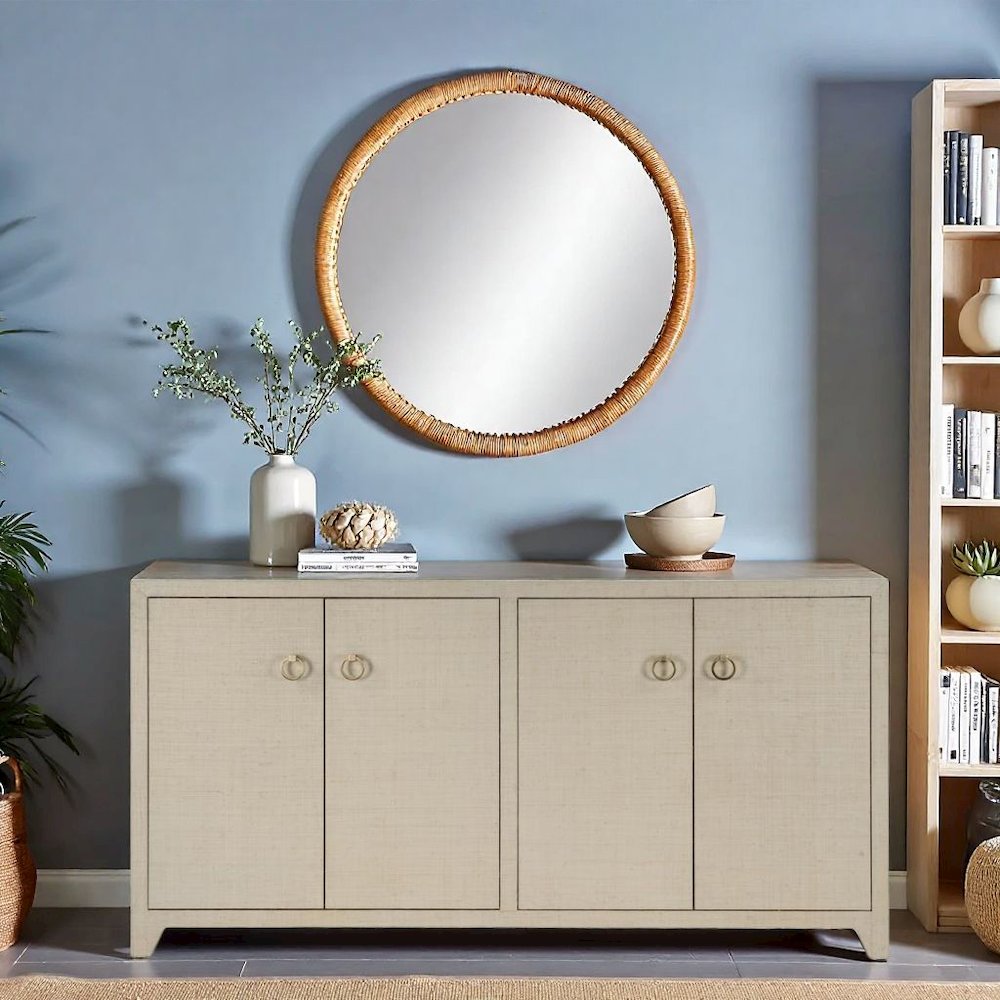 Buffet Cabinet with Storage – Large 4 Door Side Board in Oak Finish