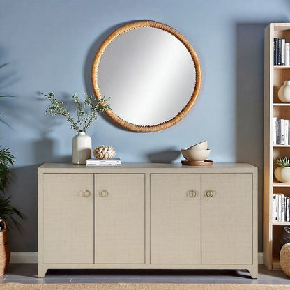 Buffet Cabinet with Storage – Large 4 Door Side Board in Oak Finish