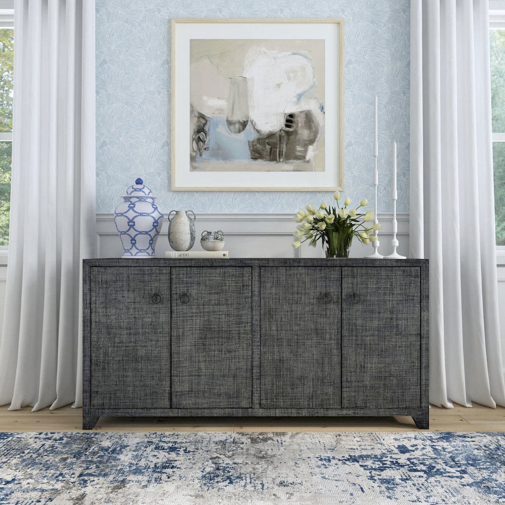 Bar Harbor Raffia 4 Door 70" Sideboard, Charcoal