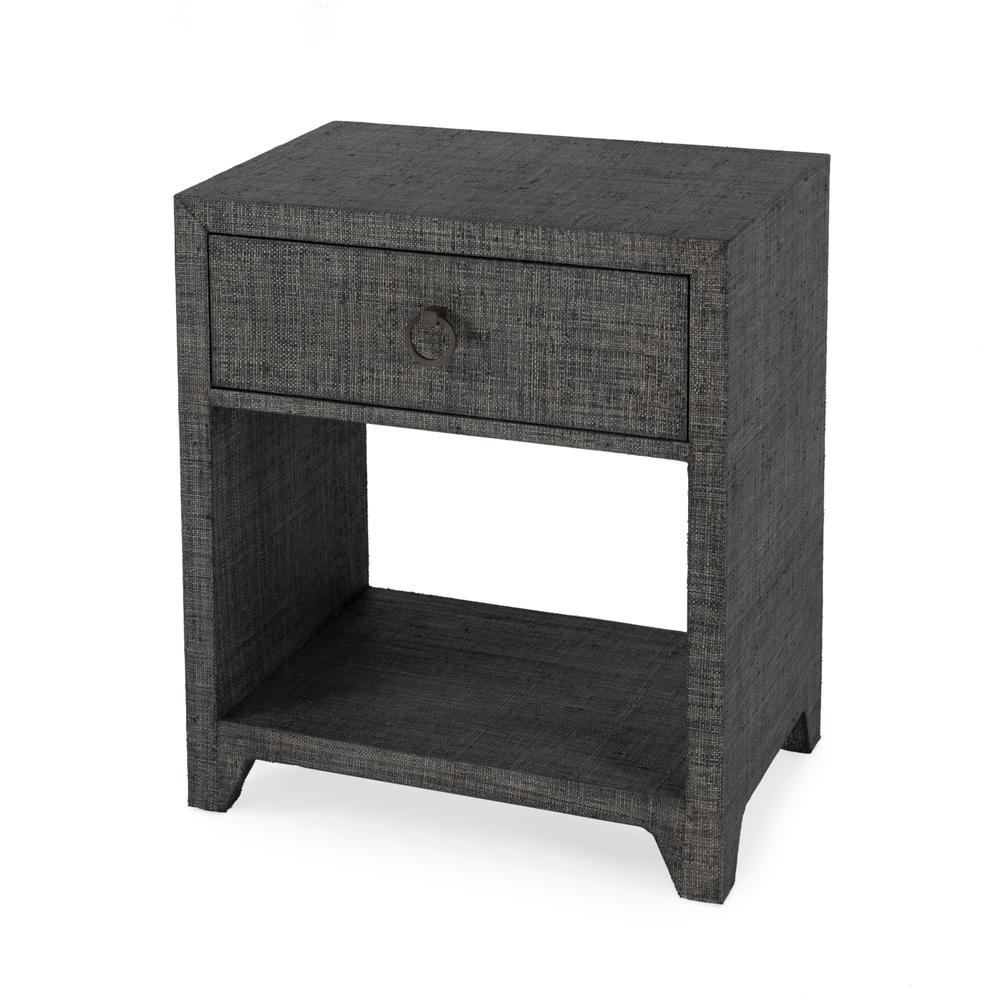 Bar Harbor Raffia 1 Drawer Nightstand, Charcoal