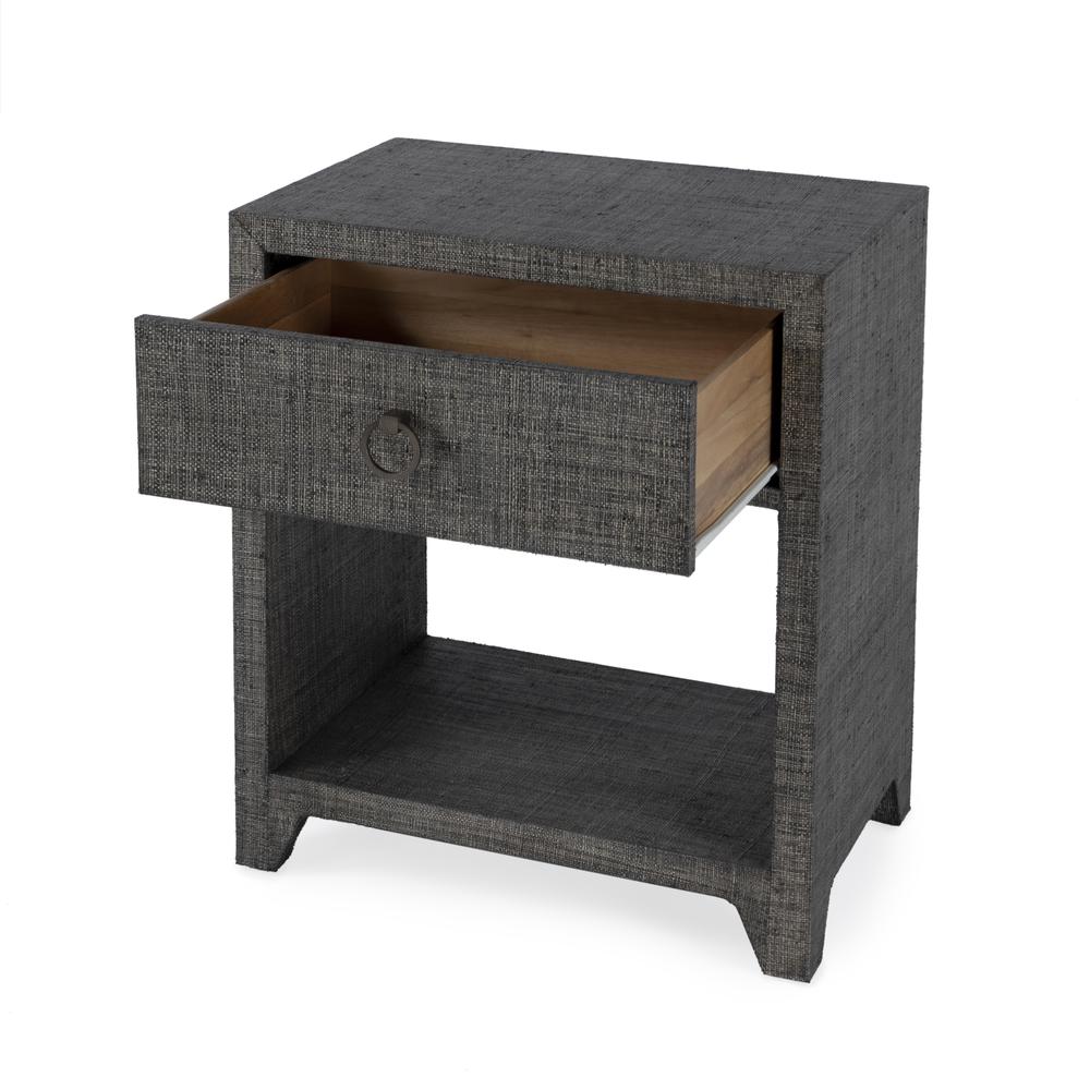 Bar Harbor Raffia 1 Drawer Nightstand, Charcoal