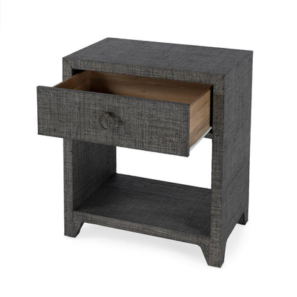 Bar Harbor Raffia 1 Drawer Nightstand, Charcoal