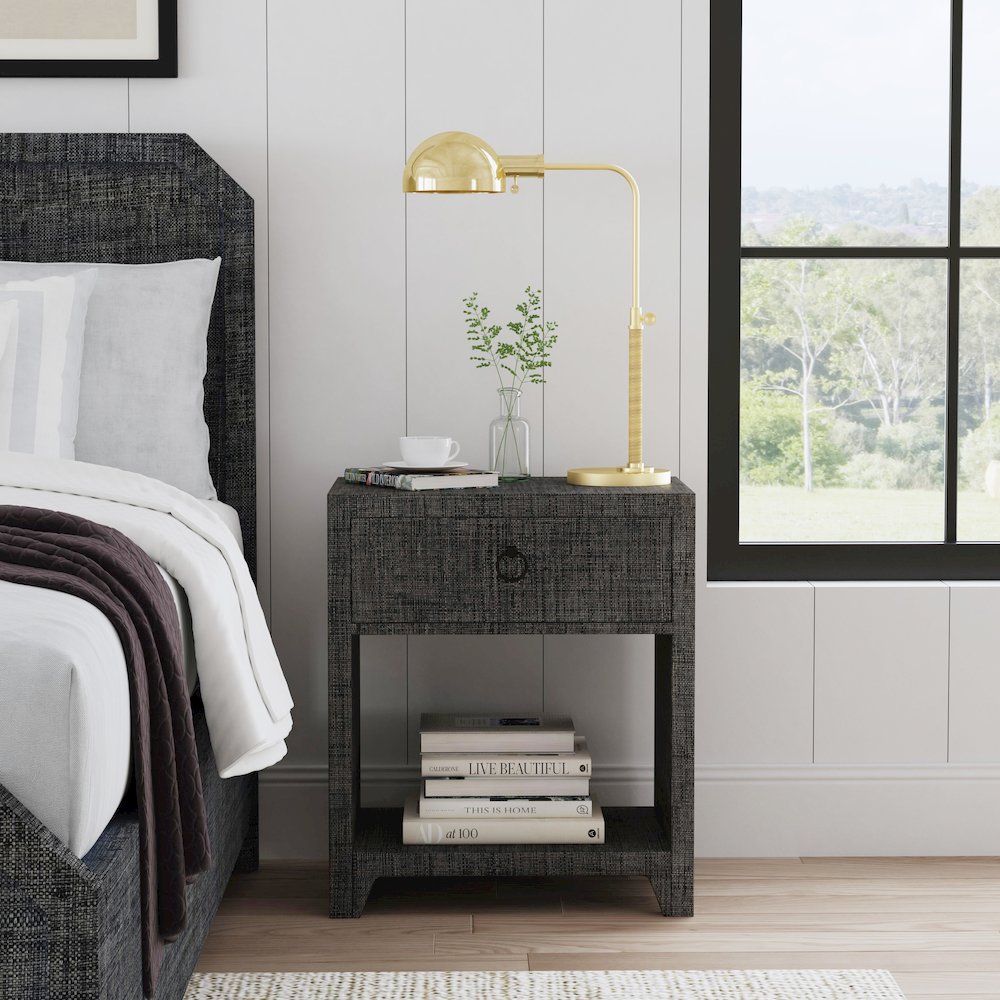 Bar Harbor Raffia 1 Drawer Nightstand, Charcoal