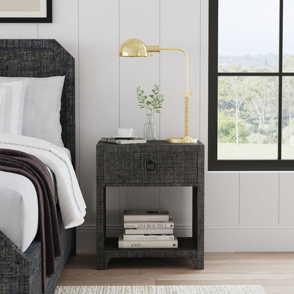 Bar Harbor Raffia 1 Drawer Nightstand, Charcoal