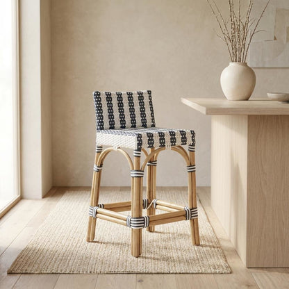 Rattan Low Back Counter Stool, Transitional Bar Stool for Dining Rooms