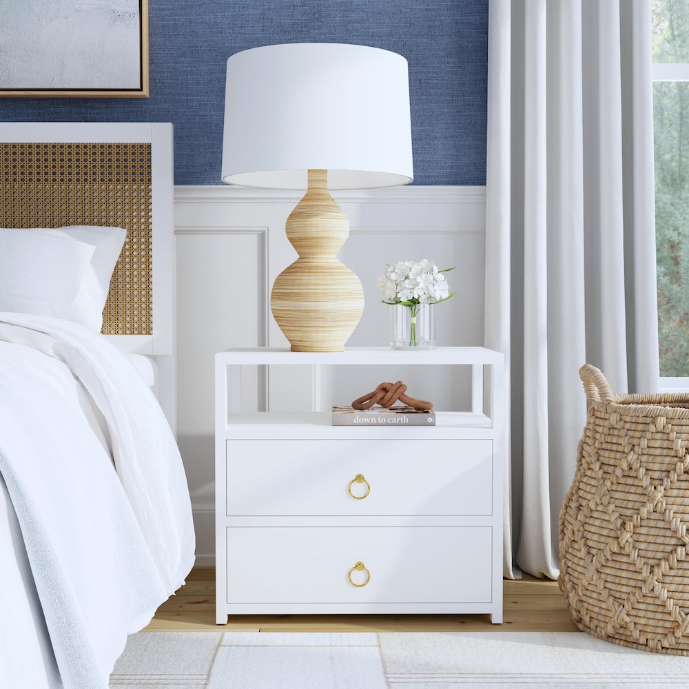 Lark 2 Drawer Wide Nightstand, White