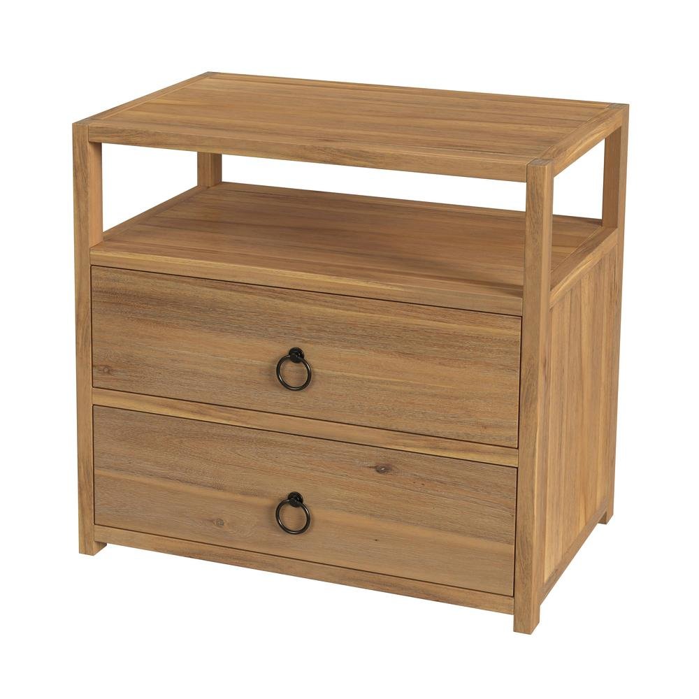 Brown Night Table – Wide Wood Night Stand for Bedroom with Two Drawers