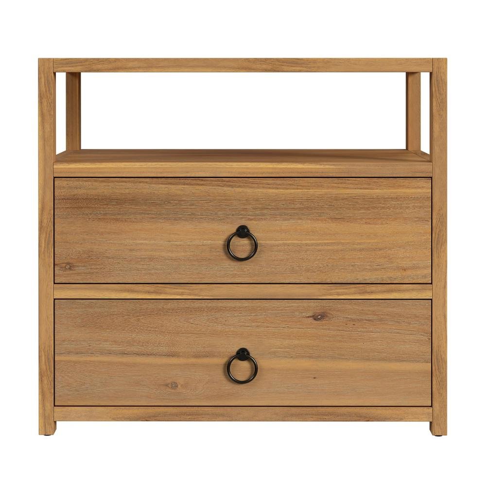 Brown Night Table – Wide Wood Night Stand for Bedroom with Two Drawers