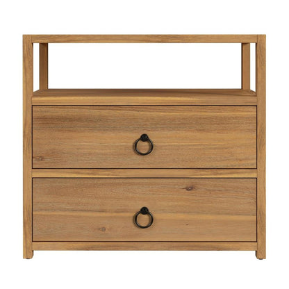 Brown Night Table – Wide Wood Night Stand for Bedroom with Two Drawers