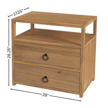 Brown Night Table – Wide Wood Night Stand for Bedroom with Two Drawers