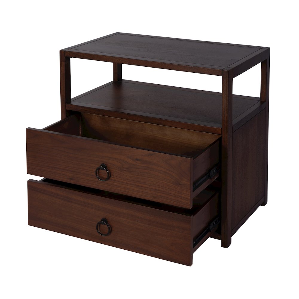 Lark 28 in. W Rectangular Wood 2 Drawer Nightstand, Medium Brown