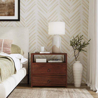 Lark 28 in. W Rectangular Wood 2 Drawer Nightstand, Medium Brown