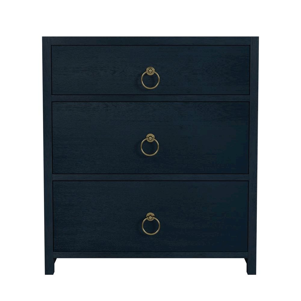 Navy Blue Nightstand – Wide Wood Night Stand with Three Storage Drawers