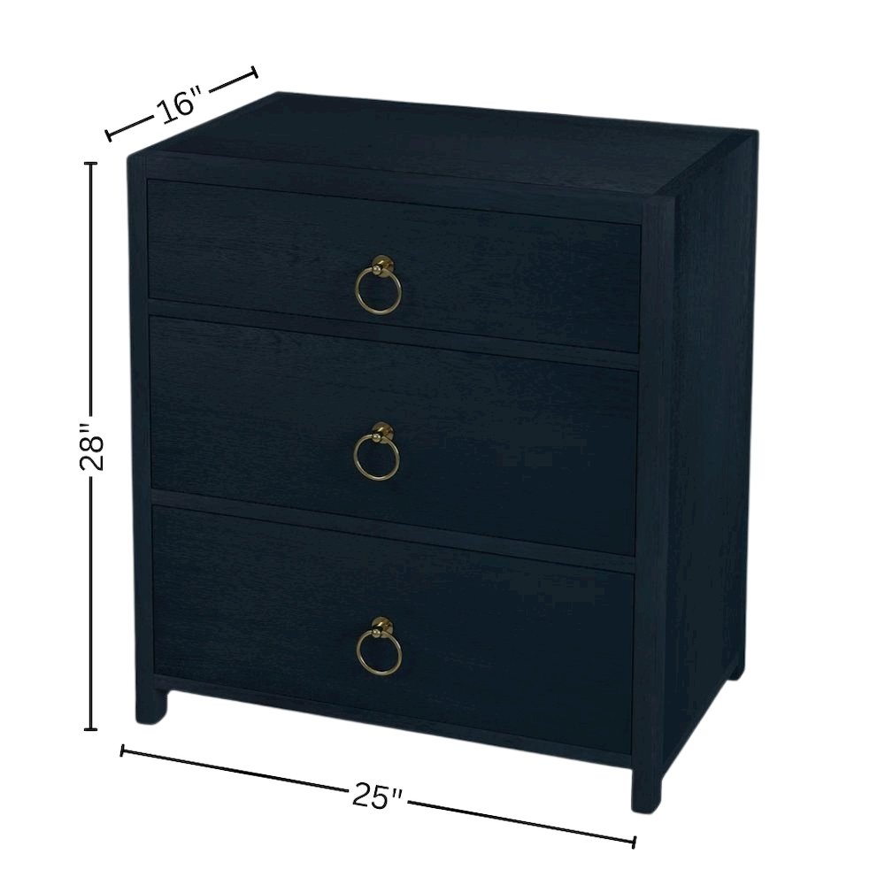 Navy Blue Nightstand – Wide Wood Night Stand with Three Storage Drawers