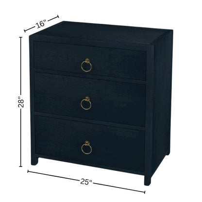 Navy Blue Nightstand – Wide Wood Night Stand with Three Storage Drawers
