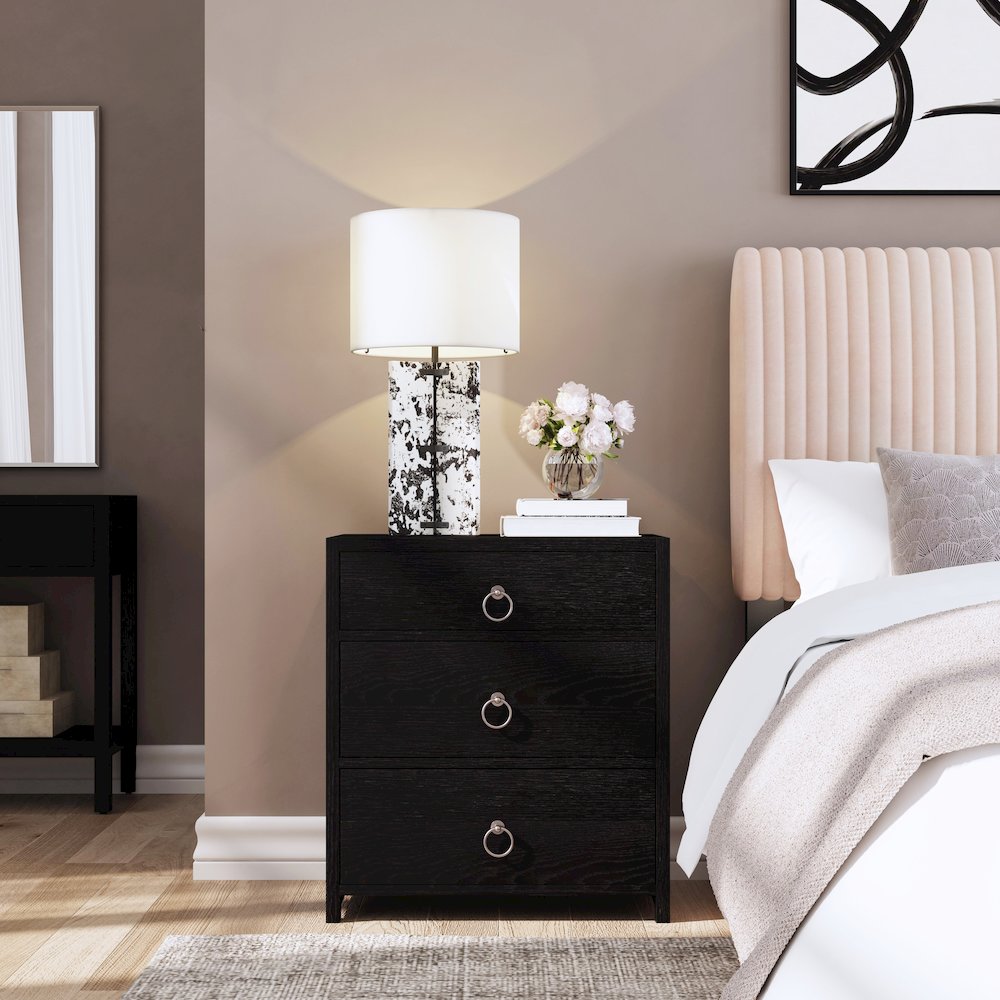 Lark  25 in. W Wood 3 Drawer Nightstand, Black