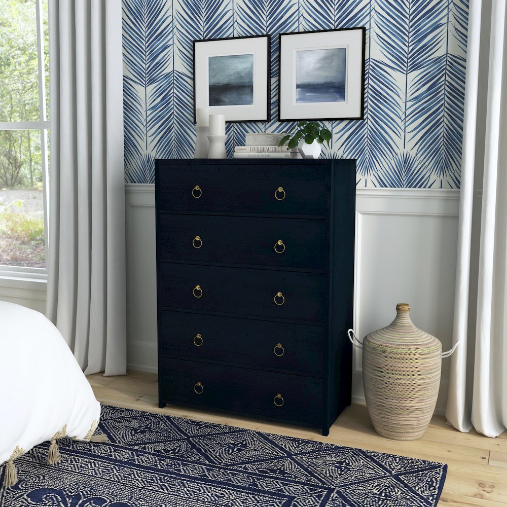 Lark 5 Drawer Dresser, Navy Blue