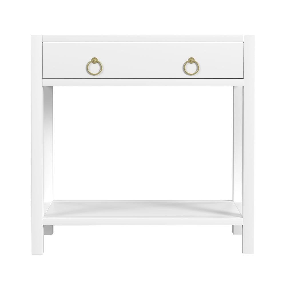 Wide White Nightstand with Drawer – 30 Inch Wood Nightstand for Bedroom