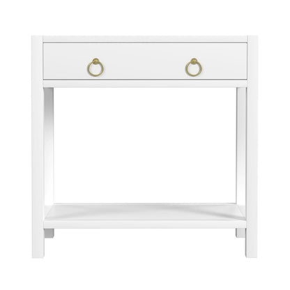 Wide White Nightstand with Drawer – 30 Inch Wood Nightstand for Bedroom