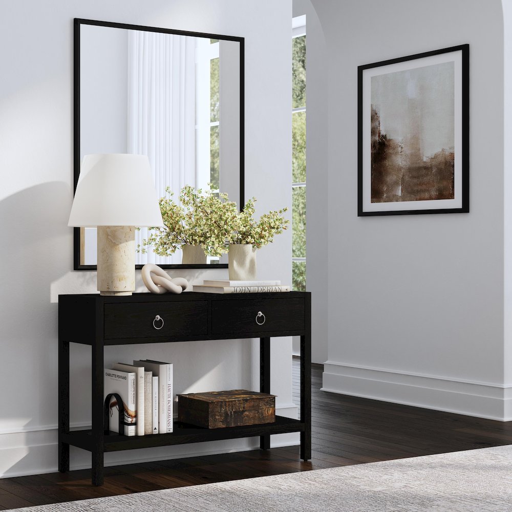 Lark 44 in. W  Rectangular Wood 2 Drawer Console Table, Black