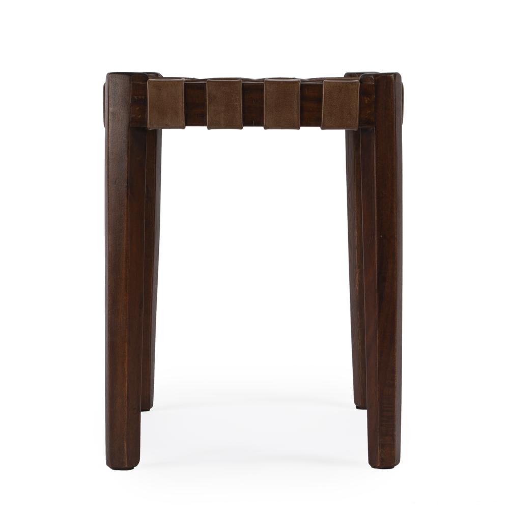 Kerry Leather Woven Stool, Dark Brown