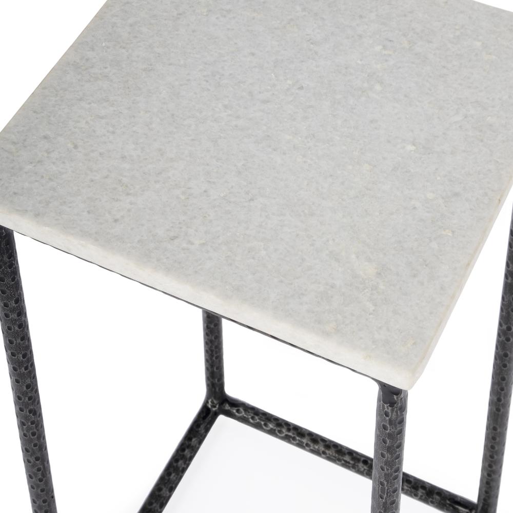 Mabel Marble and Hammered Iron Side Table, White and Black