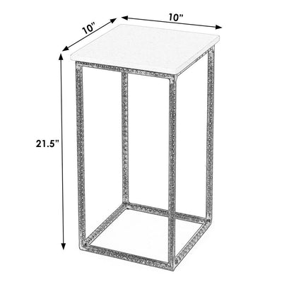 Mabel Marble and Hammered Iron Side Table, White and Black