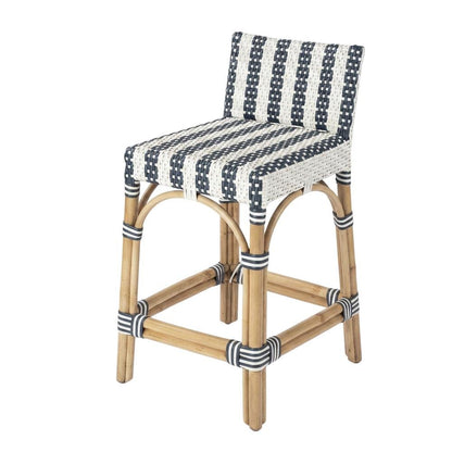 Rattan Low Back Counter Stool, Transitional Bar Stool for Dining Rooms