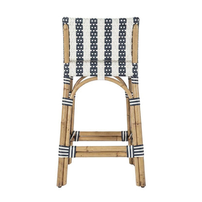 Rattan Low Back Counter Stool, Transitional Bar Stool for Dining Rooms
