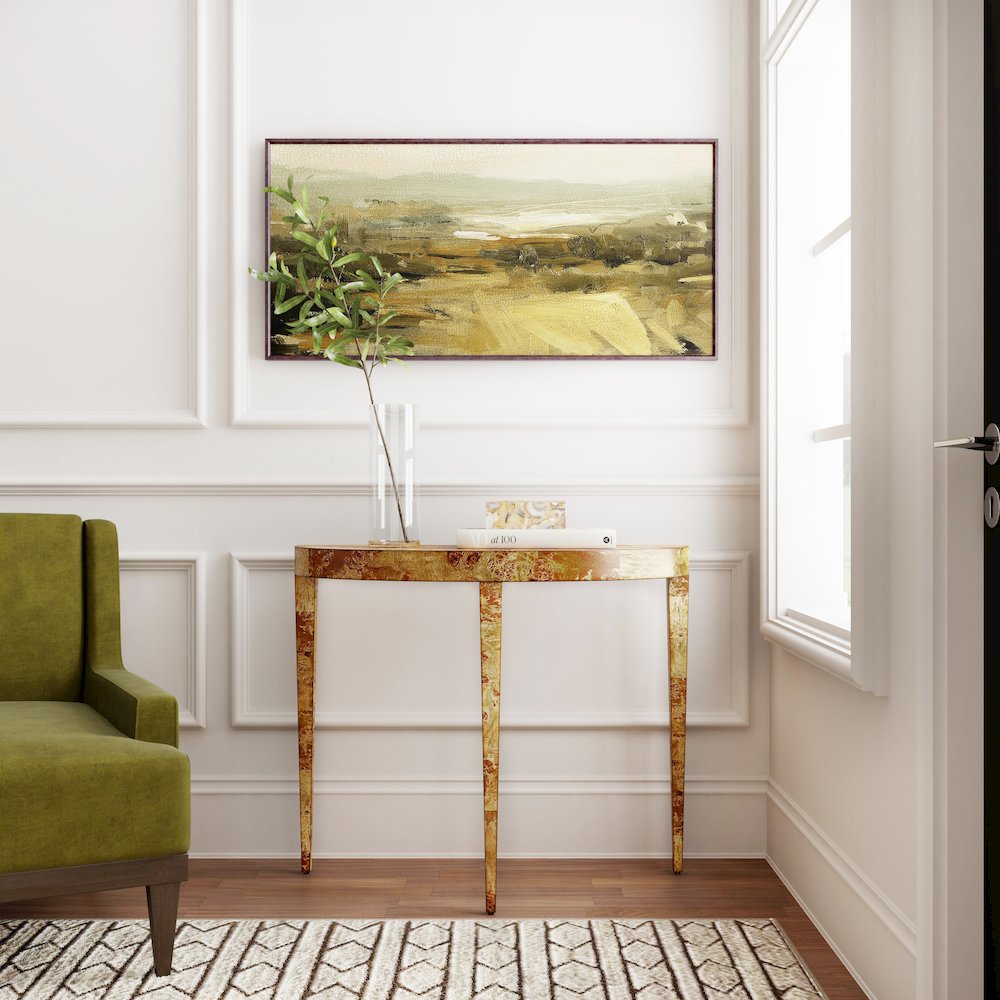 Ingrid Traditional Burl Console Table, Medium Brown