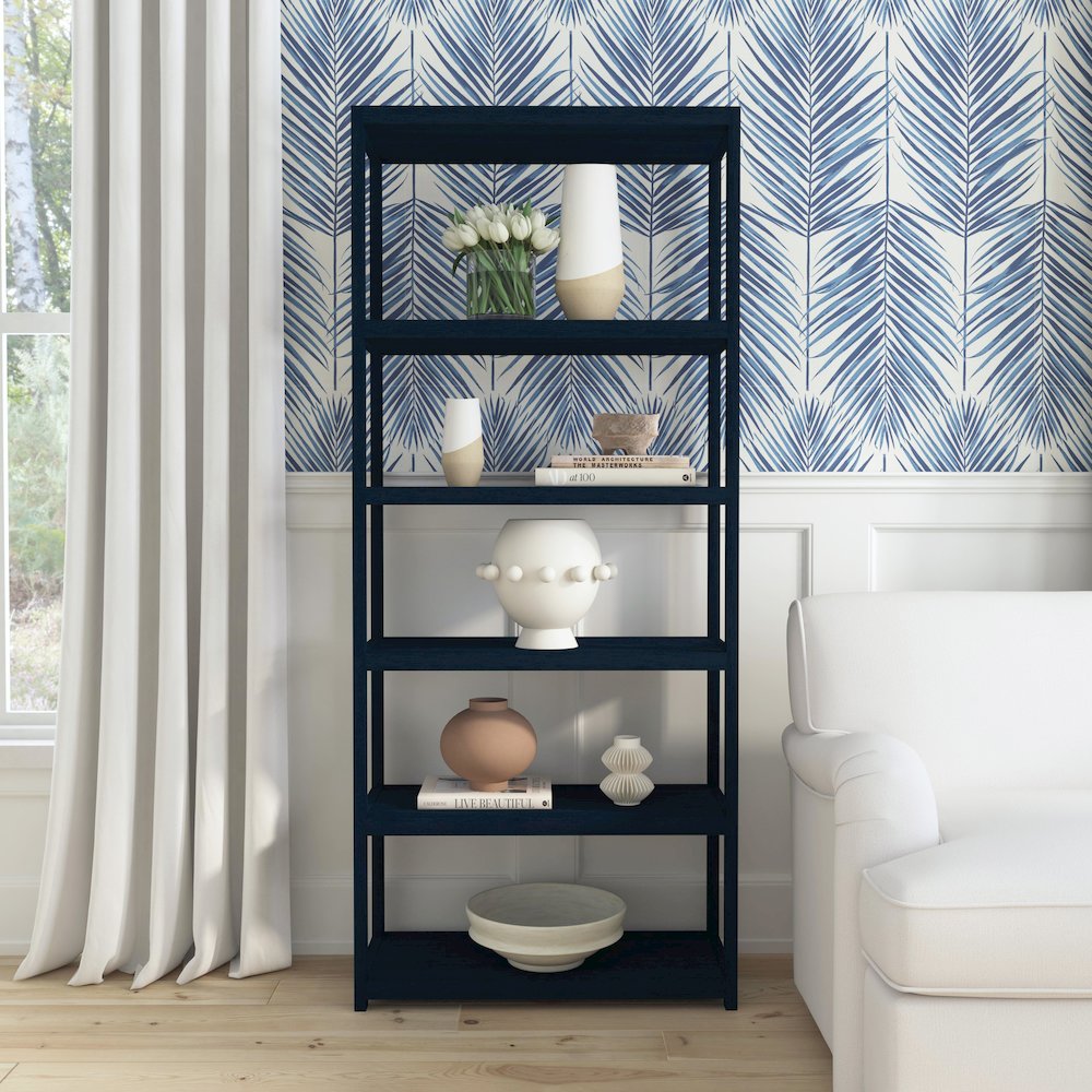 Lark 5 Tier 30Wx75H Etagere Bookcase, Navy Blue