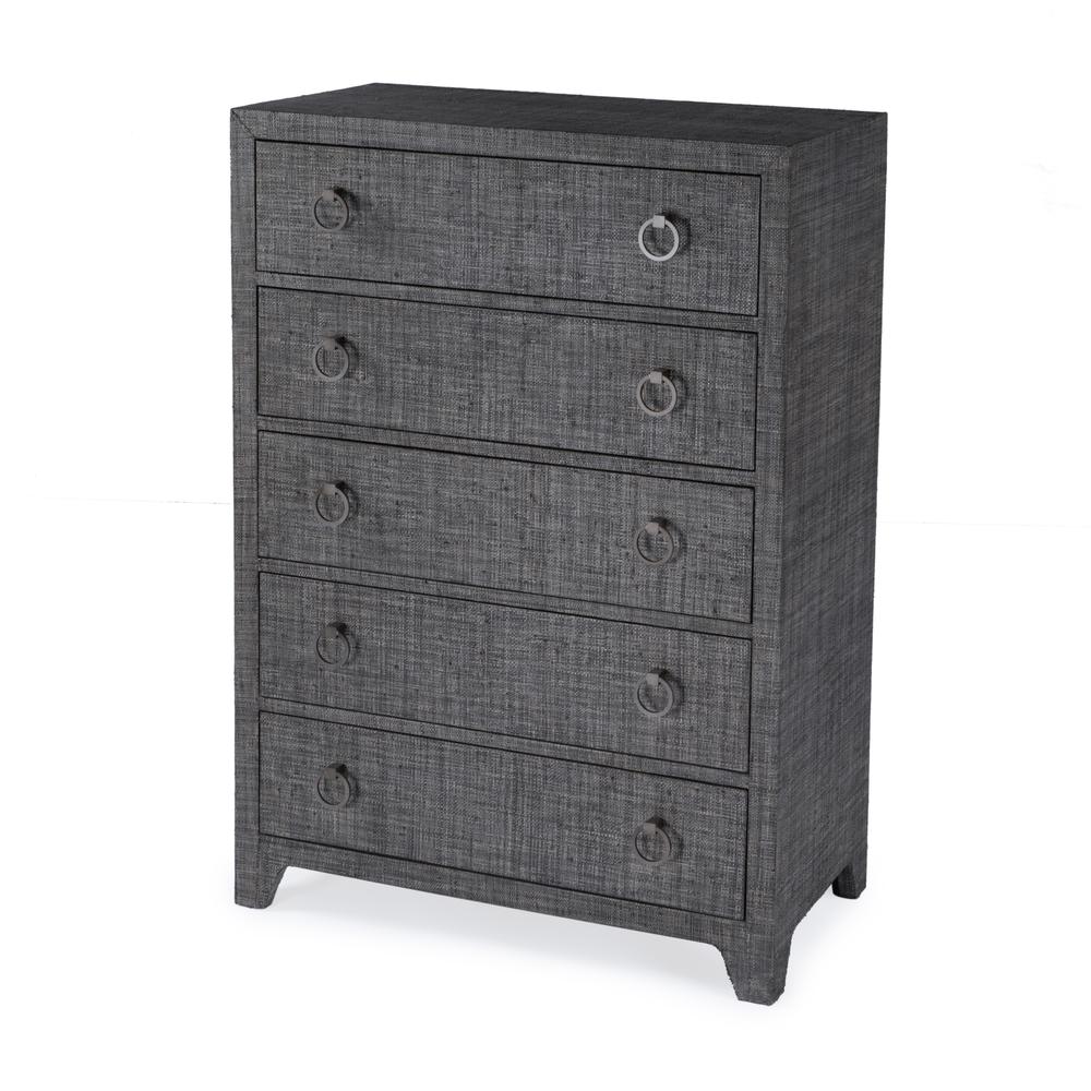 Bar Harbor 5 Drawer Raffia Dresser, Gray