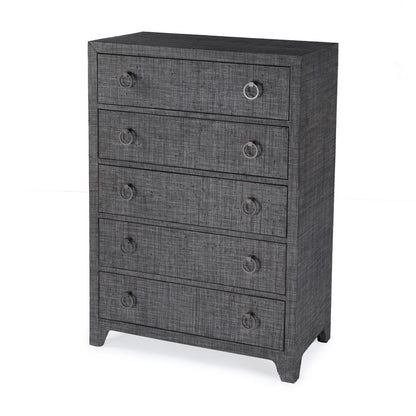 Bar Harbor 5 Drawer Raffia Dresser, Gray