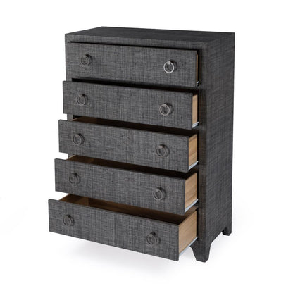 Bar Harbor 5 Drawer Raffia Dresser, Gray