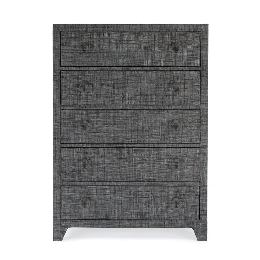 Bar Harbor 5 Drawer Raffia Dresser, Gray