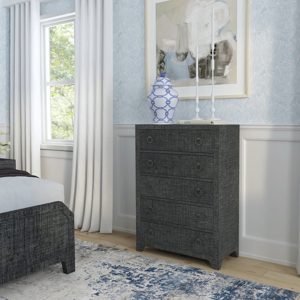 Bar Harbor 5 Drawer Raffia Dresser, Gray