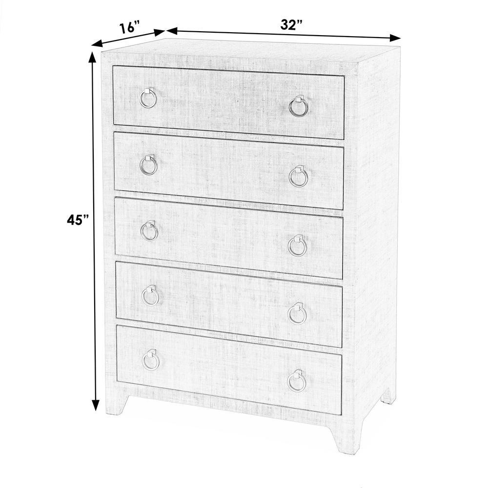 Bar Harbor 5 Drawer Raffia Dresser, Gray