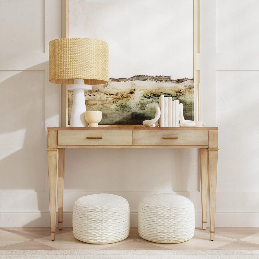 Kai 2 Drawer 45" Wood Console Table, Beige
