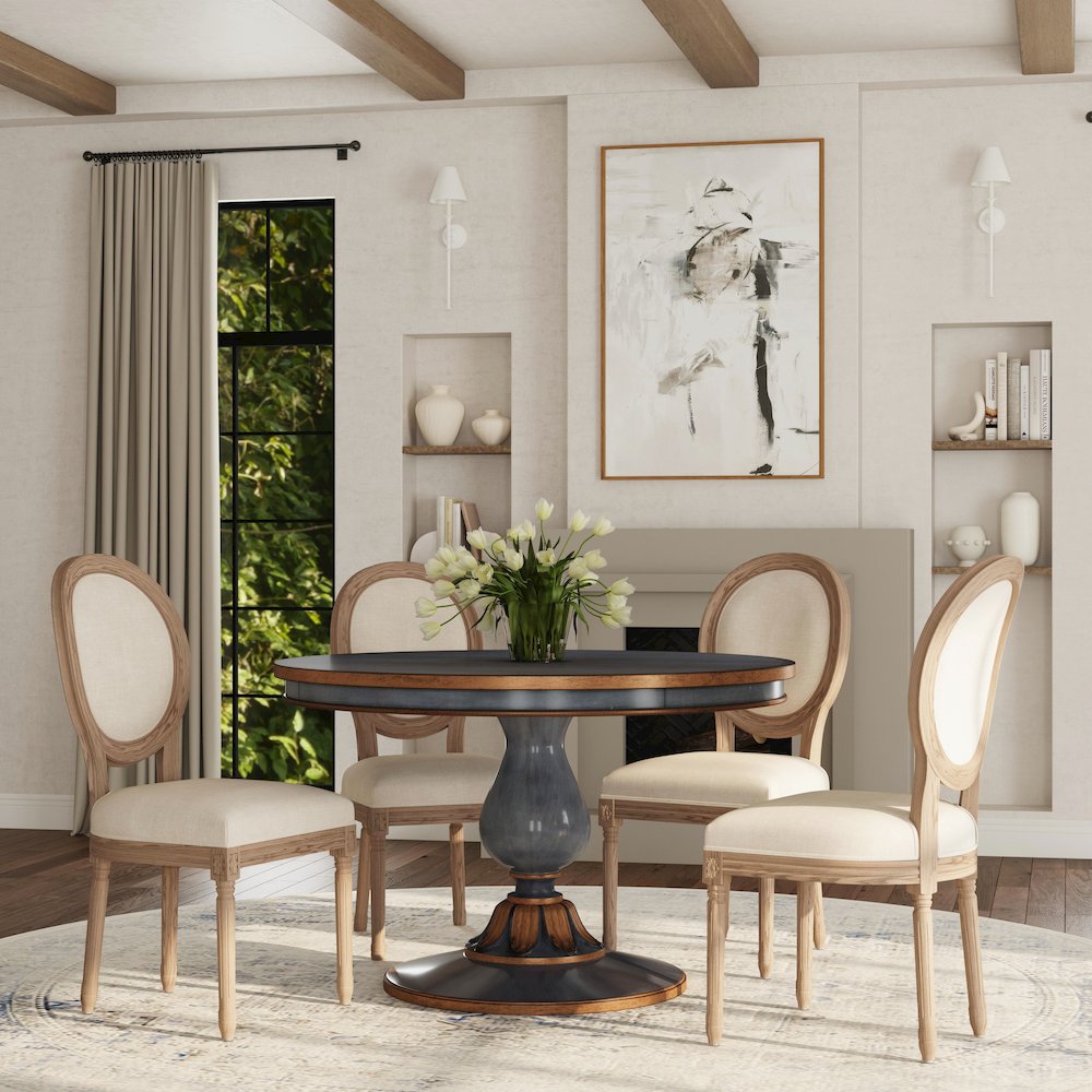 Evie 48 in. W Round Wood Single Pedestal Dining Table, Pastel Blue