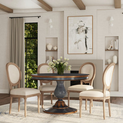 Evie 48 in. W Round Wood Single Pedestal Dining Table, Pastel Blue