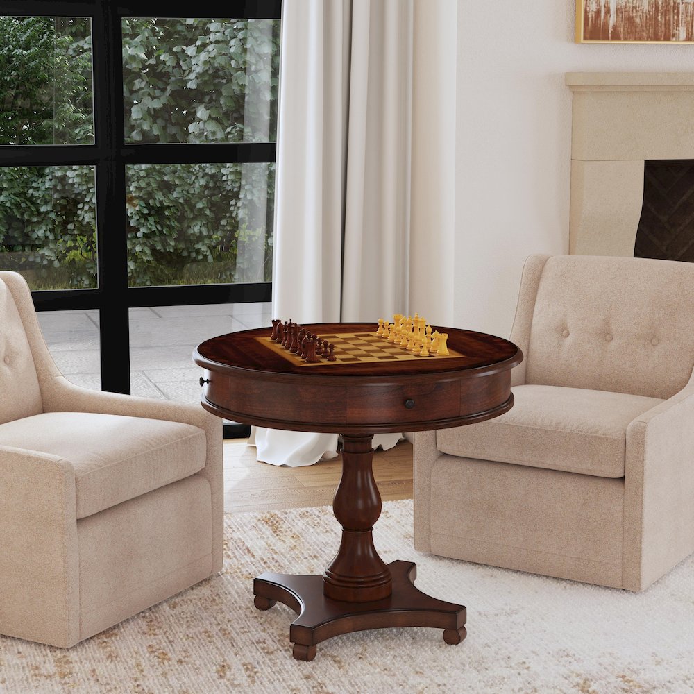 Fredrik 34"D Round Game Table, Medium Brown