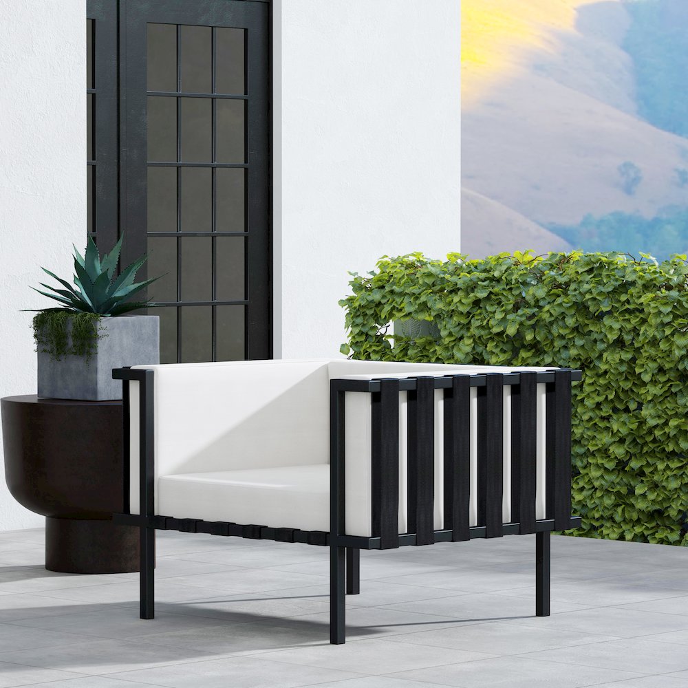 Norway Outdoor Club Chair with Cushion, Black and White