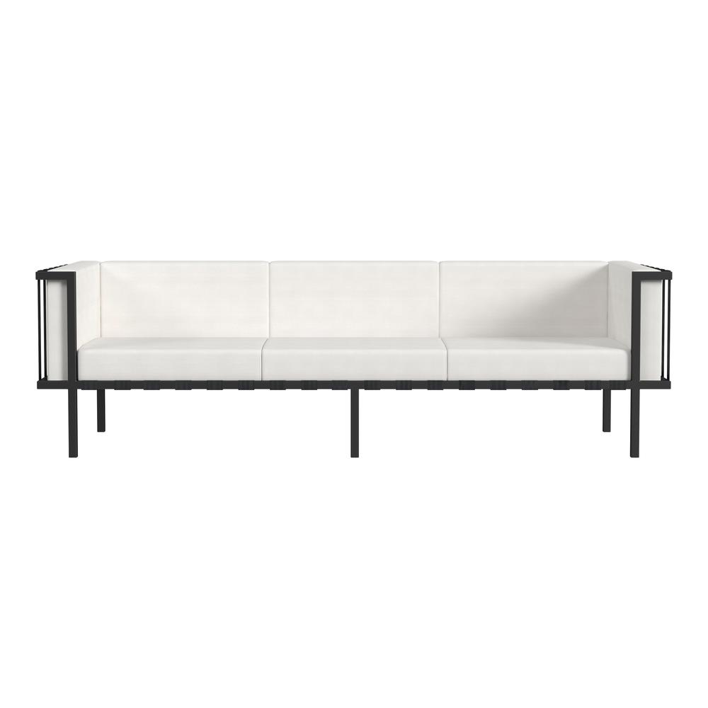 Norway Outdoor Patio Sofa with Cushions, Black and White
