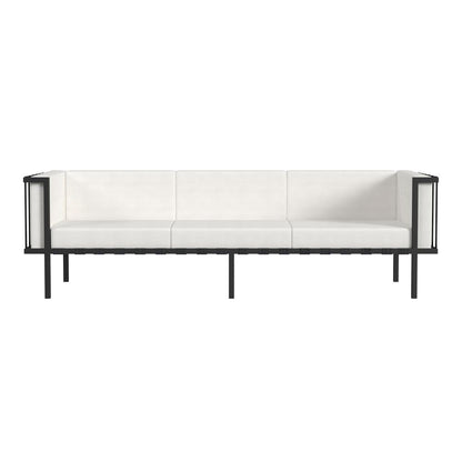 Norway Outdoor Patio Sofa with Cushions, Black and White