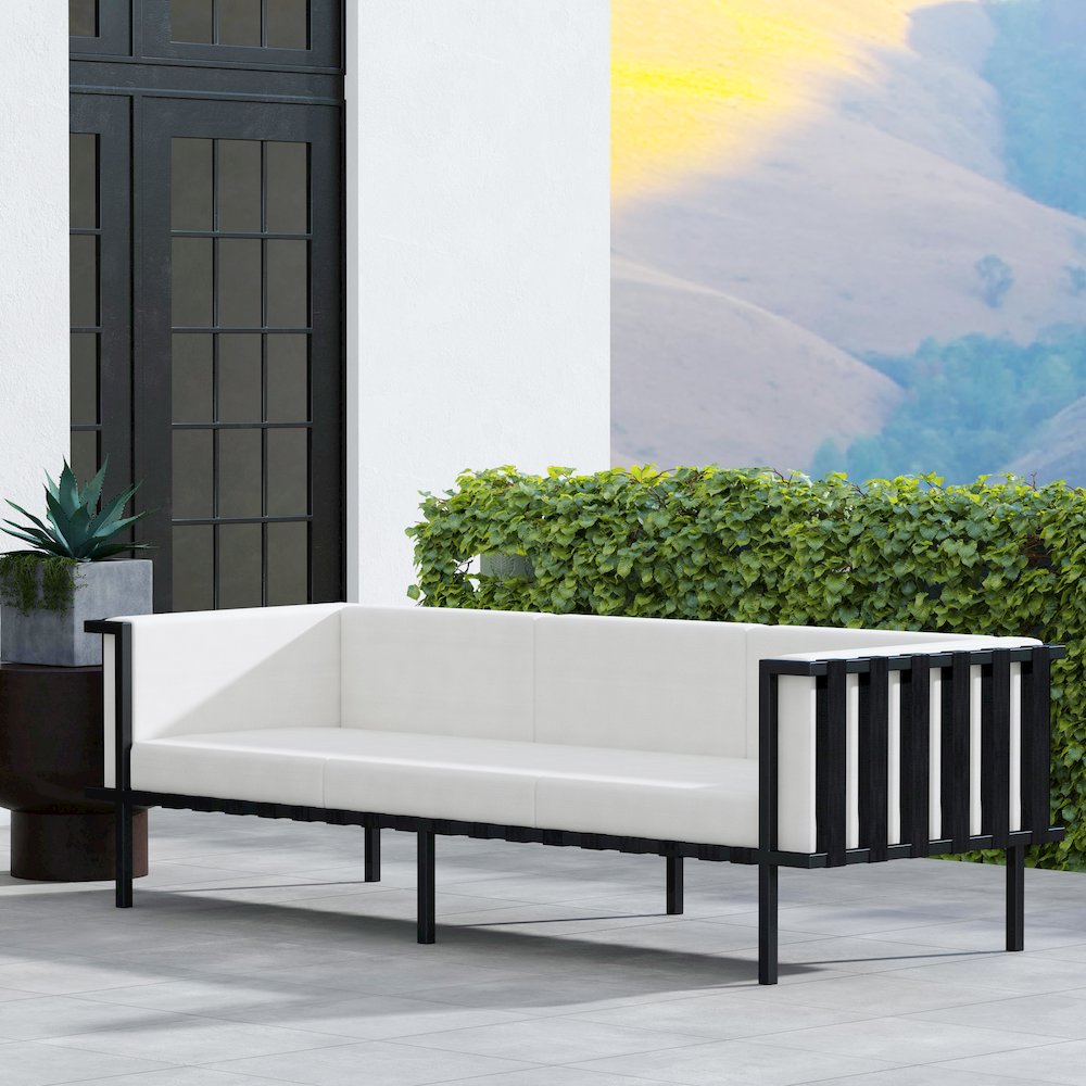 Norway Outdoor Patio Sofa with Cushions, Black and White
