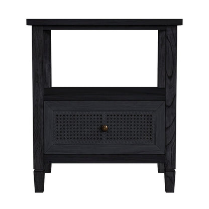 Flagstaff 1-Drawer Cane Nightstand, Black