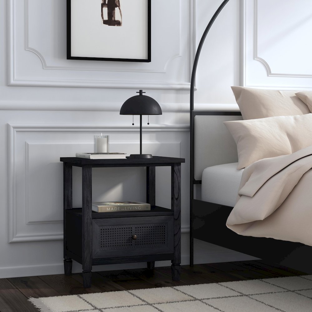 Flagstaff 1-Drawer Cane Nightstand, Black