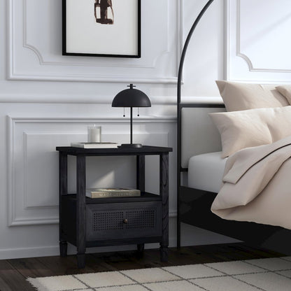 Flagstaff 1-Drawer Cane Nightstand, Black