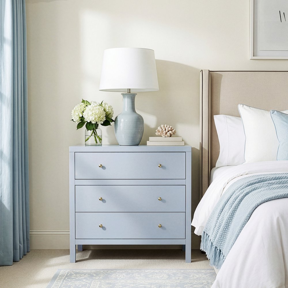 Nora 34 in. W Wood 3 Drawer Chest, Light Blue