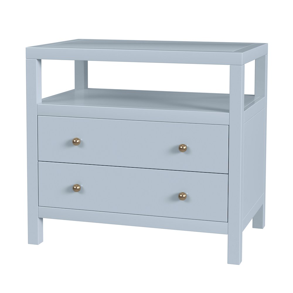 Nora 28 in. W 2 Drawer Wide Nightstand with Open Shelf, Light Blue